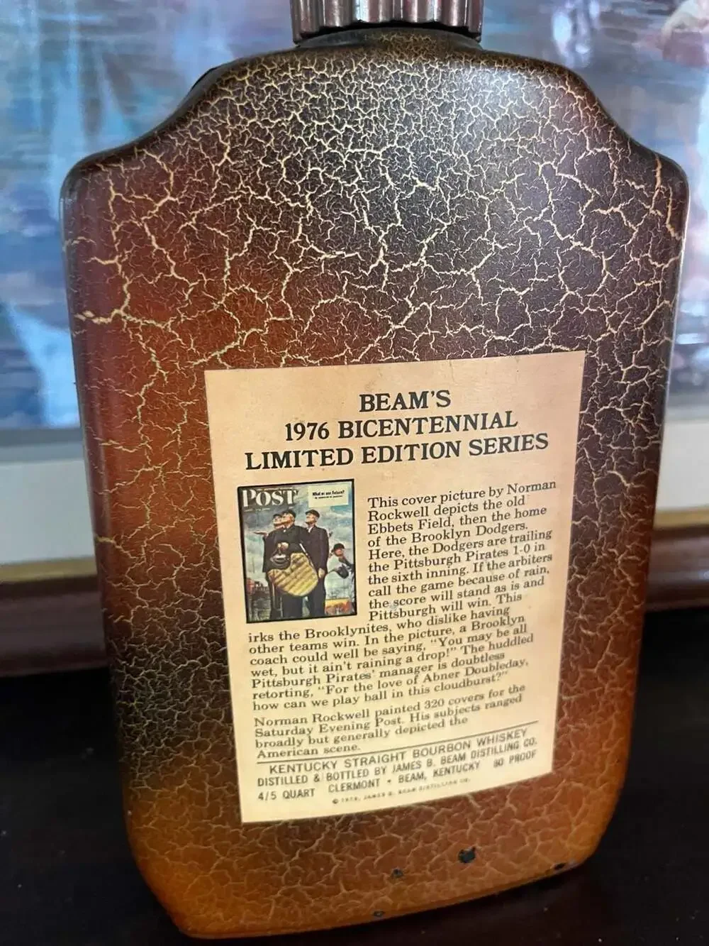 Beam's 1976 Baseball Bicentennial Ltd Edition Decanter Norman Rockwell Empty